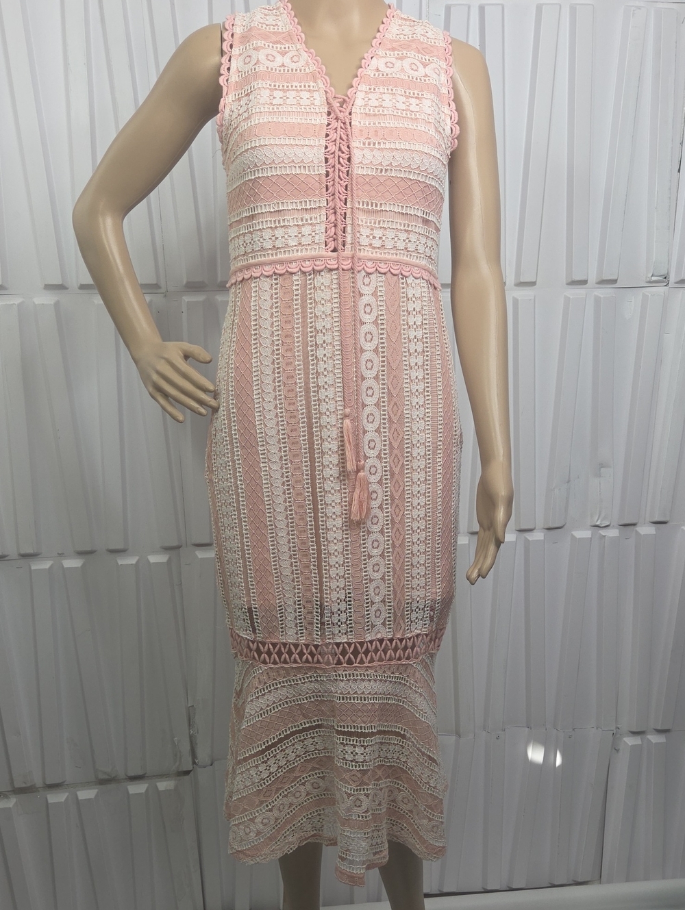 "Anthropologie" Foxiedox Clarinda Pink Lace Crochet Midi Dress Mermaid Hem Small